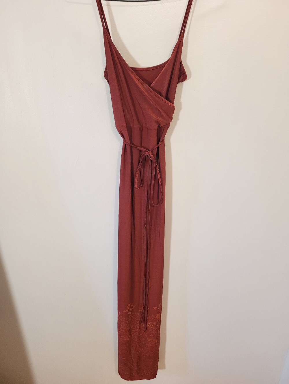 Vintage Red Maxi Floral Print Dress Boho Satiny Red - Size S - Picture 2 of 10
